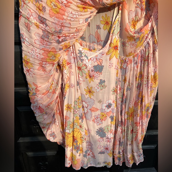 Free People floral babydoll mini dress with gold buttons - Picture 3 of 7